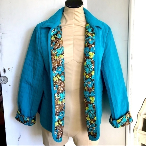Briggs New York Turquoise Teal Quilted Snap Button Up Collared Jacket 16 Petite - Picture 2 of 12